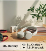 Belaidės ausinės Sony WH-CH520 baltos – Paveikslėlis 3